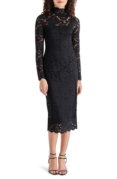 Shop Steve Madden Vivienne Rose Long Sleeve Lace Dress In Black