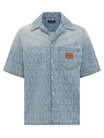 Shop Versace Allover Shirt In Blu