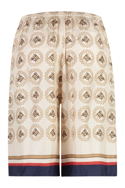 Shop Gucci Printed Silk Shorts In Ivory