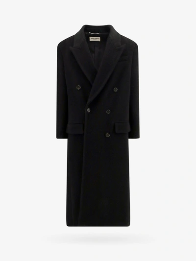 Shop Saint Laurent Coat In Black
