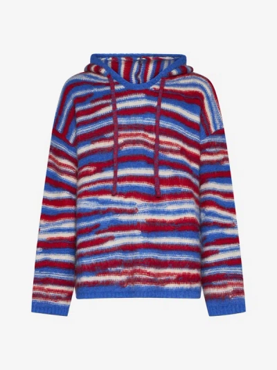 Shop Erl Oversized Alpaca-blend Hooded Sweater In Red,blue