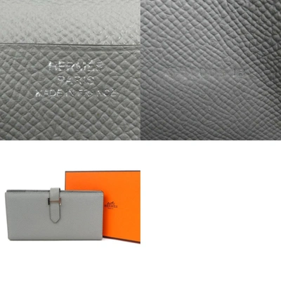 Shop Hermes Hermès Béarn Grey Leather Wallet  ()