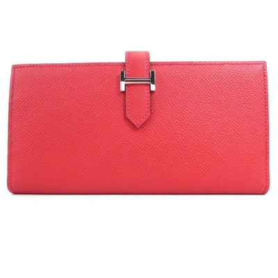 Shop Hermes Hermès Béarn Red Leather Wallet  ()
