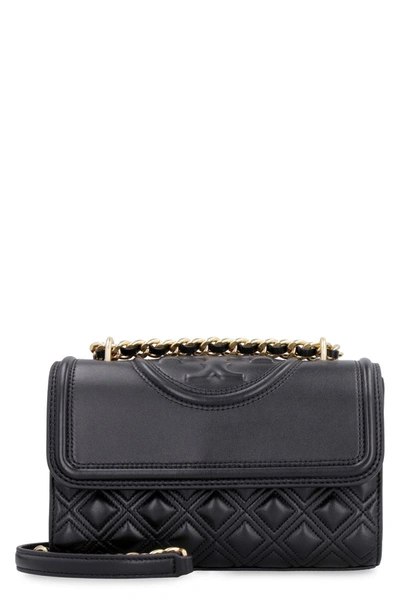 Shop Tory Burch Fleming Quilted Leather Shoulder Bag In Black