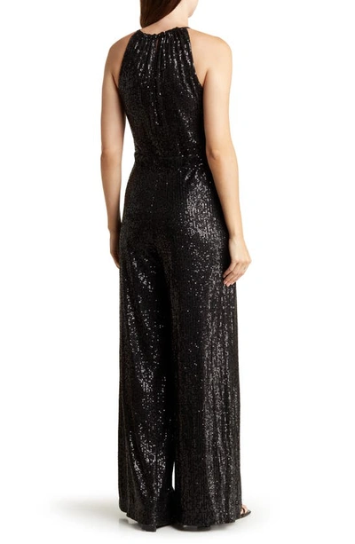 Max Studio Sequin Halter Wide Leg Jumpsuit In Black