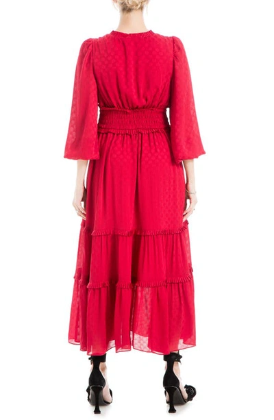 Shop Max Studio Long Sleeve Jacquard Satin Tiered Maxi Dress In Red