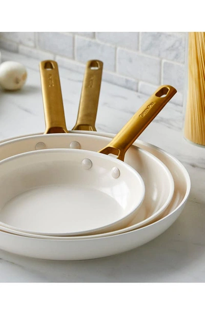 Shop Greenpan Reserve Set Of 3 Nonstick Ceramic Frying Pans In Cream
