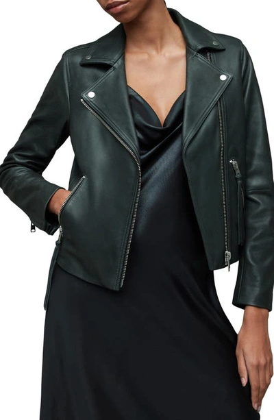 Shop Allsaints Dalby Leather Moto Jacket In Sycamore Green