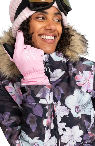 Shop Roxy Freshfield Water Repellent Ski Gloves In Pink Frosting