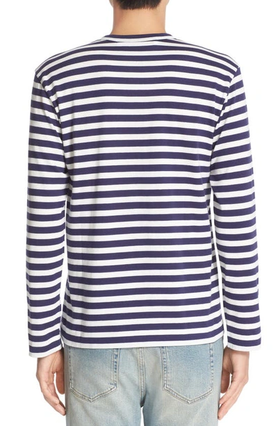 Shop Comme Des Garçons Play Twin Appliqué Stripe T-shirt In Navy/ White 1