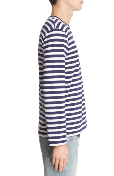Shop Comme Des Garçons Play Twin Appliqué Stripe T-shirt In Navy/ White 1
