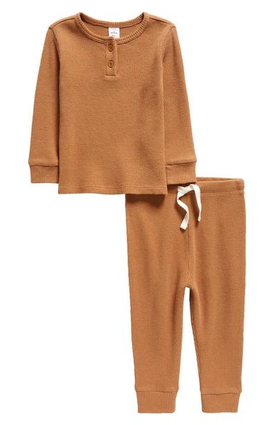 Shop Nordstrom Waffle Knit Cotton Henley & Joggers Set In Tan Thrush