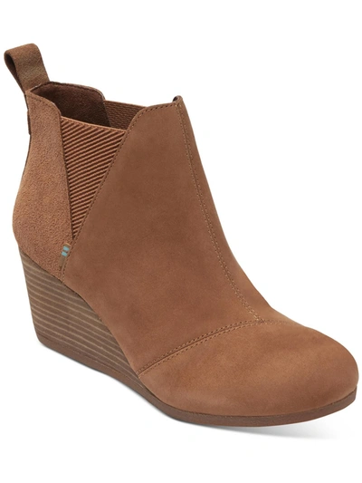 Shop Toms Kelsey Womens Leather Ankle Wedge Boots In Brown
