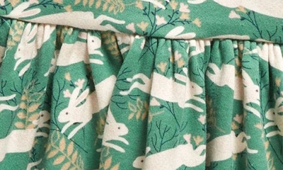 Mini Boden Kids' Long Sleeve Surplice Neck Cotton Jersey Dress In Green Bunny Hop