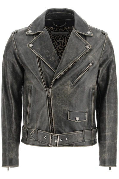 Shop Golden Goose Distressed Leather Biker Jacket In Black (black)