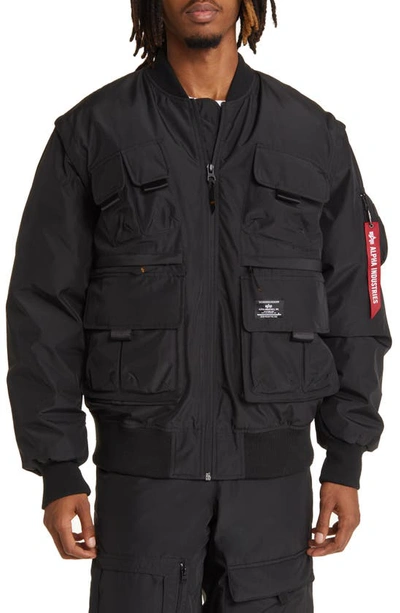 Shop Alpha Industries Convertible Flight Jacket In Black