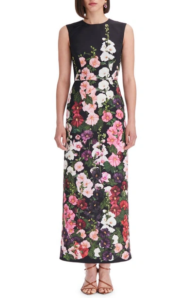 Shop Oscar De La Renta Hollyhock Print Sleeveless Sheath Dress In Pink/ Black