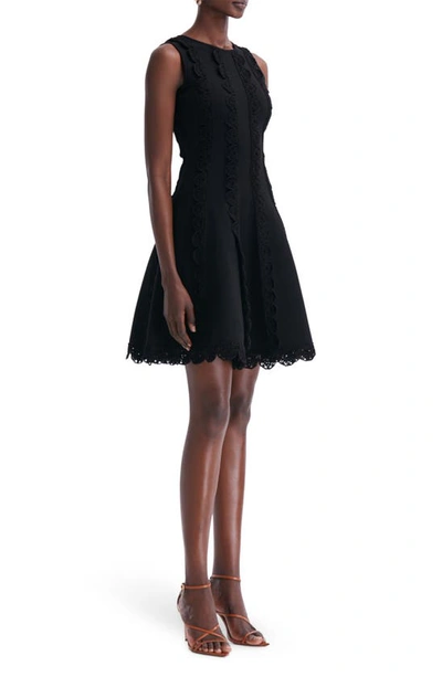 Shop Oscar De La Renta Scallop Trim Sleeveless Fit & Flare Dress In Black