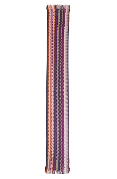 Shop Missoni Chevron Stripe Fringe Scarf In Purple Multi