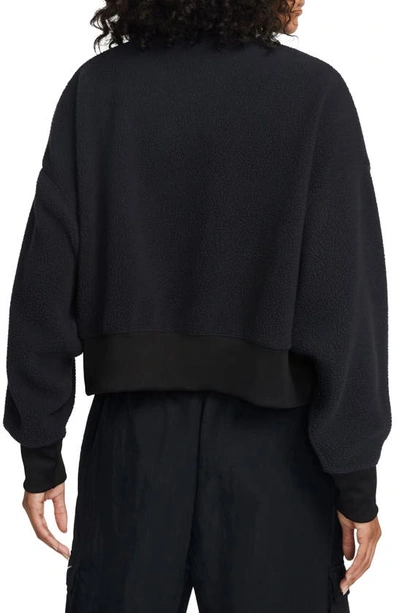Shop Nike Oversize Fleece Crop Crewneck Sweatshirt In Black/ Dkskgy