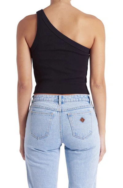 Abrand Heather Crop One-shoulder Tank In Black