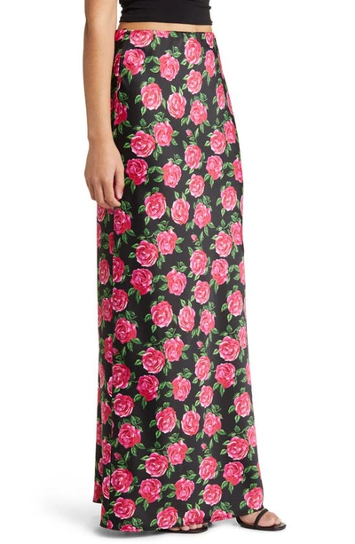 Shop Wayf Selena Bias Cut Maxi Skirt In Red Roses