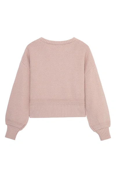 Shop Habitual Kids' Mix Stitch Fringe Crewneck Sweater In Dark Pink