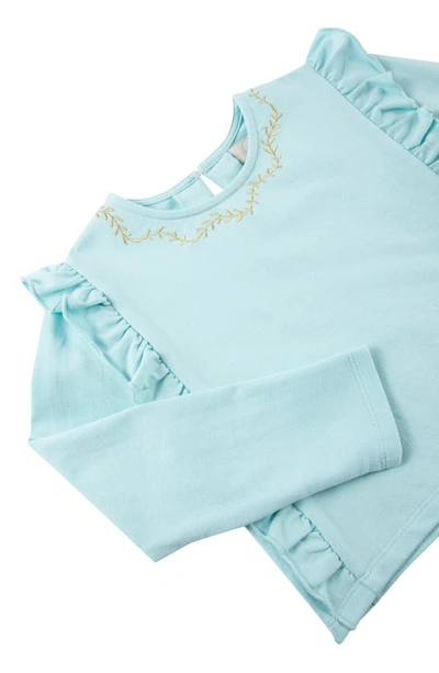 Shop Peek Aren't You Curious Kids' Embroidered Long Sleeve Top & Linen Blend Pants Set In Light Blue And Gold