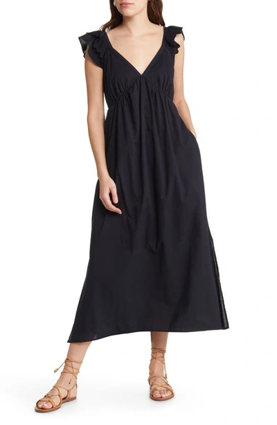 Shop Xirena Leia Ruffle Cap Sleeve Cotton Midi Dress In Black