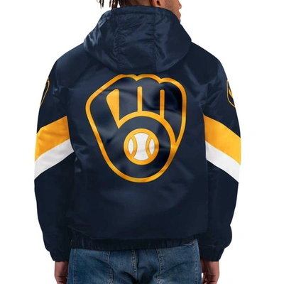 Shop Starter Navy Milwaukee Brewers Force Play Ii Half-zip Hooded Jacket