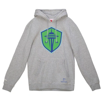Shop Mitchell & Ness Heather Gray Seattle Sounders Fc Primary Logo Pullover Hoodie