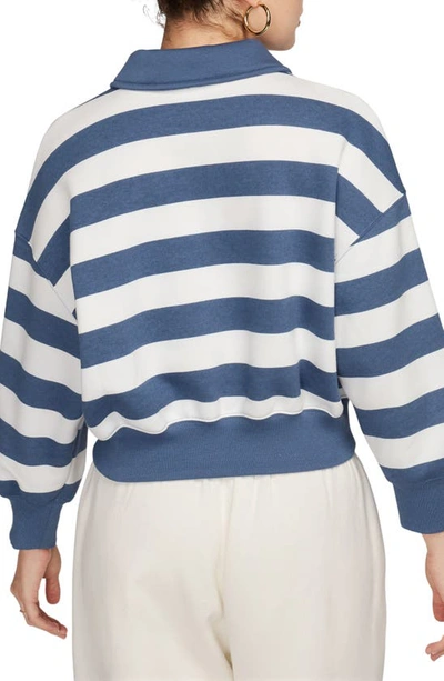 Shop Nike Stripe Oversize Crop Polo Sweatshirt In Diffused Blue