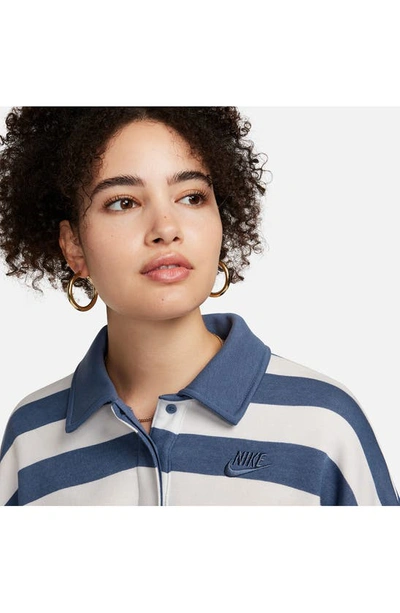 Shop Nike Stripe Oversize Crop Polo Sweatshirt In Diffused Blue