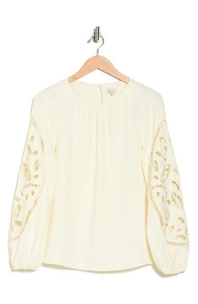 Shop Jaclyn Smith Embroidered Long Sleeve Top In Egret