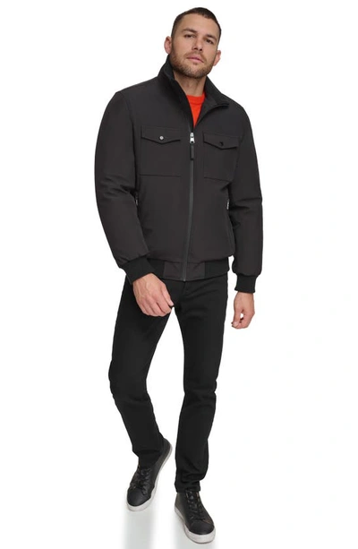 Calvin Klein Water Resistant Flextech Stretch Bomber Jacket In Black