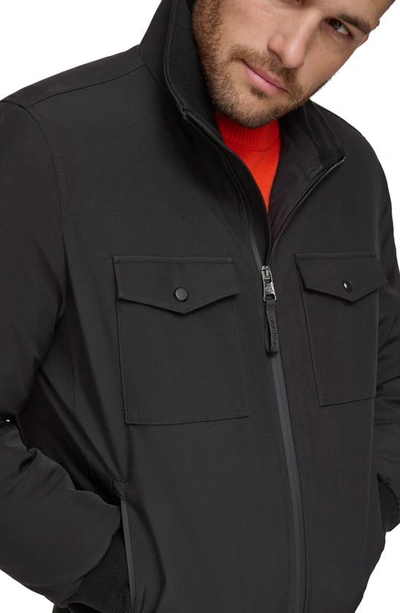 Calvin Klein Water Resistant Flextech Stretch Bomber Jacket In Black