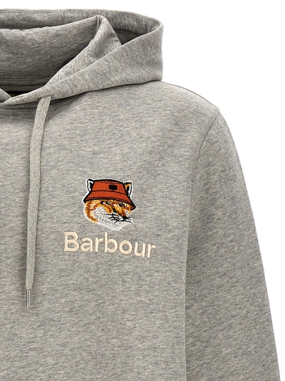 Shop Barbour X Maison Kitsuné Hoodie Sweatshirt Gray