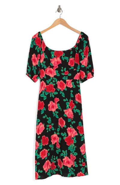 Shop Bcbgeneration Floral Puff Sleeve Midi Dress In Blurred Rose