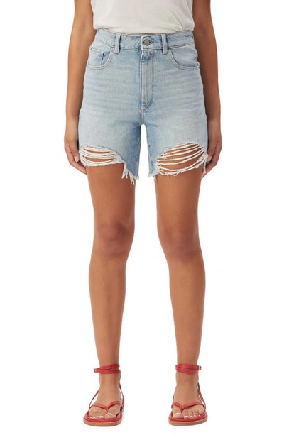 Shop Dl1961 Emilie Ripped High Waist Fray Hem Denim Shorts In Fountain