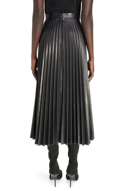 Shop Balenciaga Pleated Leather Midi Skirt In Black