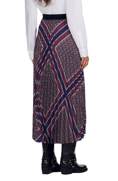 Shop Sandro Loana Pleated High Waist Midi Skirt In Marron / Bleu