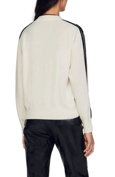 Shop Sandro Sully Wool & Cashmere V-neck Sweater In Ecru