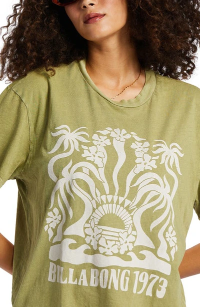 Shop Billabong Stay Wavy Cotton Graphic T-shirt In Avocado