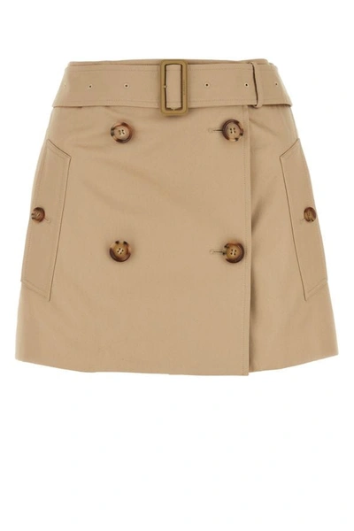 Shop Burberry Woman Beige Cotton Mini Skirt In Brown