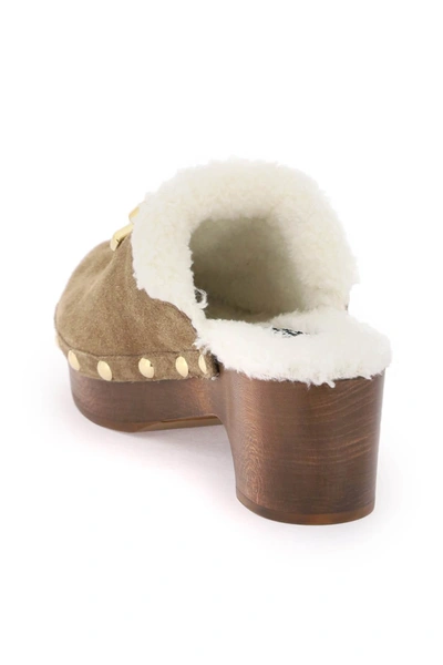 Shop Dolce & Gabbana Suede And Faux Fur Clogs With Dg Logo. Women In Brown