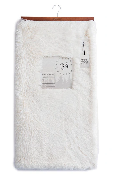 Shop Artisan 34 Solid High Pile Faux Fur Throw Blanket In Ivory