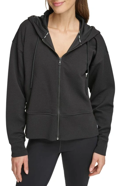 Shop Dkny Tech Ottoman Full Zip Hoodie In Black