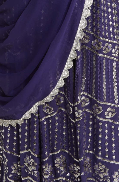 Shop Sani Anjali Metallic Embroidered Anarkali With Dupatta In Purple