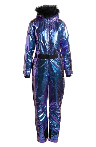 Shop Tipsy Elves Waterproof Hooded Snowsuit With Faux Fur Trim In Purple