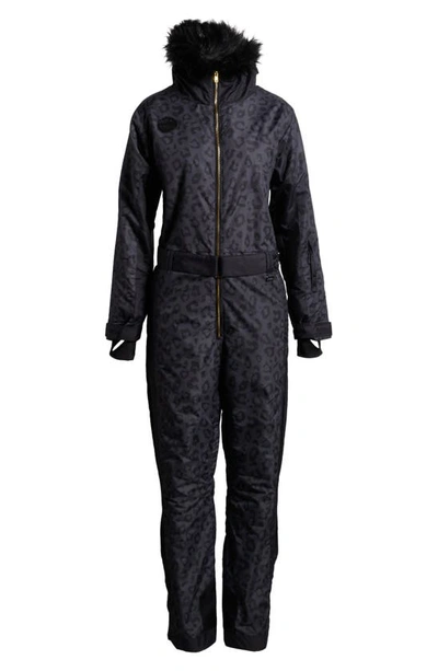 Shop Tipsy Elves Midnight Leopard Waterproof Snowsuit In Black